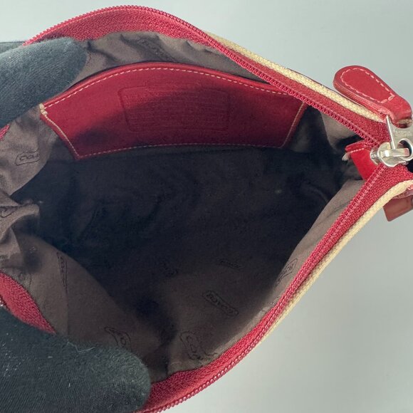 Vintage Coach # 6115 Red Leather Beige Canvas Small Hand Bag/Wristlet - Picture 10 of 13